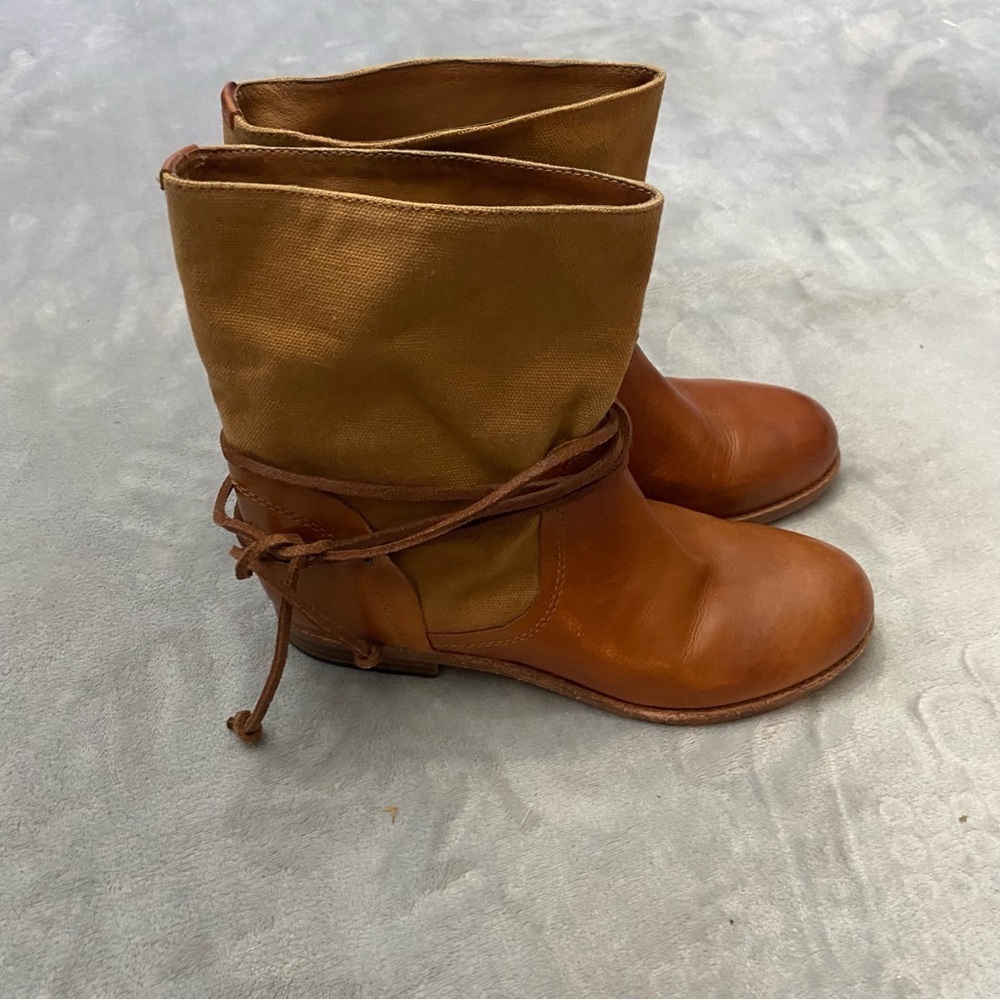 Patrica Nash Sabbia Canvas Mid Boots brown tan leather wrap strap - Picture 7 of 7